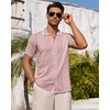 image:imageMens Knit Shirt Short Sleeve Button Down Shirt Textured Casual Summer TopsPink
