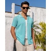 image:imageMens Knit Shirt Short Sleeve Button Down Shirt Textured Casual Summer TopsTeal