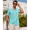image:imageMens Knit Shirt Short Sleeve Button Down Shirt Textured Casual Summer TopsTeal