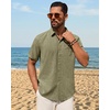 image:imageMens Linen Shirt Short Sleeve Button Down Shirt Summer Casual Beach TopsArmy Green