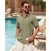 image:imageMens Linen Shirt Short Sleeve Button Down Shirt Summer Casual Beach TopsArmy Green