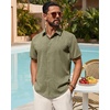 image:imageMens Linen Shirt Short Sleeve Button Down Shirt Summer Casual Beach TopsArmy Green