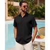 image:imageMens Linen Shirt Short Sleeve Button Down Shirt Summer Casual Beach TopsBlack