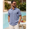 image:imageMens Linen Shirt Short Sleeve Button Down Shirt Summer Casual Beach TopsBlue