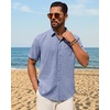 image:imageMens Linen Shirt Short Sleeve Button Down Shirt Summer Casual Beach TopsBlue