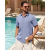 image:imageMens Linen Shirt Short Sleeve Button Down Shirt Summer Casual Beach TopsBlue