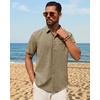 image:imageMens Linen Shirt Short Sleeve Button Down Shirt Summer Casual Beach TopsBrown