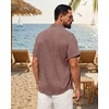 image:imageMens Linen Shirt Short Sleeve Button Down Shirt Summer Casual Beach TopsBurgundy