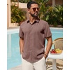image:imageMens Linen Shirt Short Sleeve Button Down Shirt Summer Casual Beach TopsBurgundy