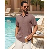 image:imageMens Linen Shirt Short Sleeve Button Down Shirt Summer Casual Beach TopsBurgundy