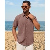 image:imageMens Linen Shirt Short Sleeve Button Down Shirt Summer Casual Beach TopsBurgundy