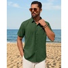 image:imageMens Linen Shirt Short Sleeve Button Down Shirt Summer Casual Beach TopsDark Green