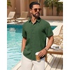 image:imageMens Linen Shirt Short Sleeve Button Down Shirt Summer Casual Beach TopsDark Green