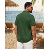 image:imageMens Linen Shirt Short Sleeve Button Down Shirt Summer Casual Beach TopsDark Green