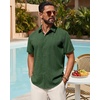 image:imageMens Linen Shirt Short Sleeve Button Down Shirt Summer Casual Beach TopsDark Green