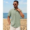 image:imageMens Linen Shirt Short Sleeve Button Down Shirt Summer Casual Beach TopsGreen