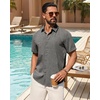 image:imageMens Linen Shirt Short Sleeve Button Down Shirt Summer Casual Beach TopsGrey