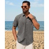 image:imageMens Linen Shirt Short Sleeve Button Down Shirt Summer Casual Beach TopsGrey
