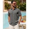 image:imageMens Linen Shirt Short Sleeve Button Down Shirt Summer Casual Beach TopsGrey