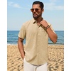 image:imageMens Linen Shirt Short Sleeve Button Down Shirt Summer Casual Beach TopsKhaki
