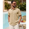 image:imageMens Linen Shirt Short Sleeve Button Down Shirt Summer Casual Beach TopsKhaki