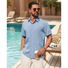 image:imageMens Linen Shirt Short Sleeve Button Down Shirt Summer Casual Beach TopsLight Blue