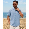 image:imageMens Linen Shirt Short Sleeve Button Down Shirt Summer Casual Beach TopsLight Blue