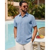 image:imageMens Linen Shirt Short Sleeve Button Down Shirt Summer Casual Beach TopsLight Blue