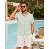 image:imageMens Linen Shirt Short Sleeve Button Down Shirt Summer Casual Beach TopsLight Green