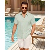 image:imageMens Linen Shirt Short Sleeve Button Down Shirt Summer Casual Beach TopsLight Green