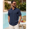 image:imageMens Linen Shirt Short Sleeve Button Down Shirt Summer Casual Beach TopsNavy Blue