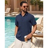 image:imageMens Linen Shirt Short Sleeve Button Down Shirt Summer Casual Beach TopsNavy Blue