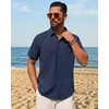 image:imageMens Linen Shirt Short Sleeve Button Down Shirt Summer Casual Beach TopsNavy Blue