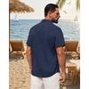 image:imageMens Linen Shirt Short Sleeve Button Down Shirt Summer Casual Beach TopsNavy Blue