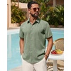 image:imageMens Linen Shirt Short Sleeve Button Down Shirt Summer Casual Beach TopsOlive Green