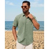 image:imageMens Linen Shirt Short Sleeve Button Down Shirt Summer Casual Beach TopsOlive Green