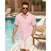 image:imageMens Linen Shirt Short Sleeve Button Down Shirt Summer Casual Beach TopsPink