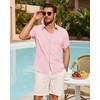 image:imageMens Linen Shirt Short Sleeve Button Down Shirt Summer Casual Beach TopsPink