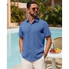 image:imageMens Linen Shirt Short Sleeve Button Down Shirt Summer Casual Beach TopsRoyal Blue
