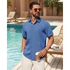 image:imageMens Linen Shirt Short Sleeve Button Down Shirt Summer Casual Beach TopsRoyal Blue