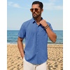 image:imageMens Linen Shirt Short Sleeve Button Down Shirt Summer Casual Beach TopsRoyal Blue
