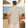 image:imageMens Linen Shirt Short Sleeve Button Down Shirt Summer Casual Beach TopsStone