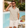 image:imageMens Linen Shirt Short Sleeve Button Down Shirt Summer Casual Beach TopsStone