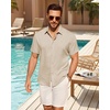 image:imageMens Linen Shirt Short Sleeve Button Down Shirt Summer Casual Beach TopsStone