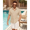 image:imageMens Linen Shirt Short Sleeve Button Down Shirt Summer Casual Beach TopsTan