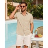 image:imageMens Linen Shirt Short Sleeve Button Down Shirt Summer Casual Beach TopsTan