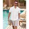 image:imageMens Linen Shirt Short Sleeve Button Down Shirt Summer Casual Beach TopsWhite