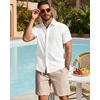 image:imageMens Linen Shirt Short Sleeve Button Down Shirt Summer Casual Beach TopsWhite