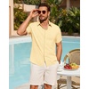 image:imageMens Linen Shirt Short Sleeve Button Down Shirt Summer Casual Beach TopsYellow