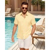 image:imageMens Linen Shirt Short Sleeve Button Down Shirt Summer Casual Beach TopsYellow